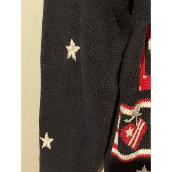 Quacker Factory Christmas Cardigan Red White & Blue ~ Snowmen Stars MEDIUM - Picture 5 of 7